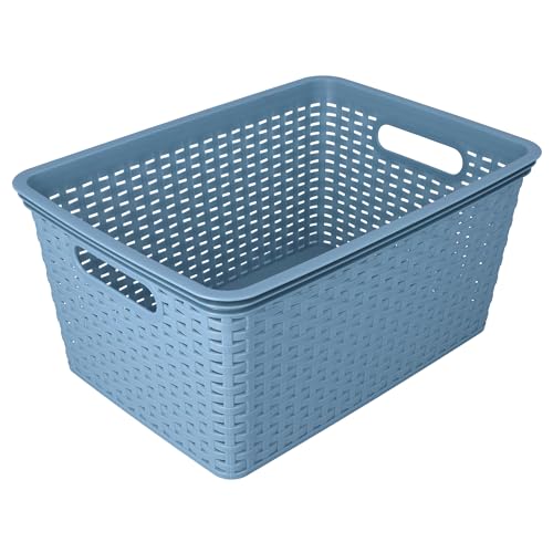 HRB Aufbewahrungsbox Lagerbox Box Korb in Rattan-Optik, 15 Liter, 39x28x18 cm Kiste Modern (Hellblau, 1 Stück) von HRB