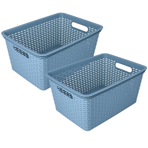HRB Aufbewahrungsbox Lagerbox Box Korb in Rattan-Optik, 15 Liter, 39x28x18 cm Kiste Modern (Hellblau, 2 Stück) von HRB