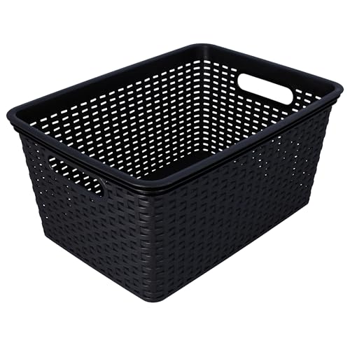 HRB Aufbewahrungsbox Lagerbox Box Korb in Rattan-Optik, 15 Liter, 39x28x18 cm Kiste Modern (Schwarz, 1 Stück) von HRB