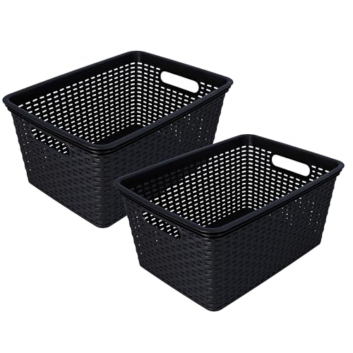 HRB Aufbewahrungsbox Lagerbox Box Korb in Rattan-Optik, 15 Liter, 39x28x18 cm Kiste Modern (Schwarz, 2 Stück) von HRB