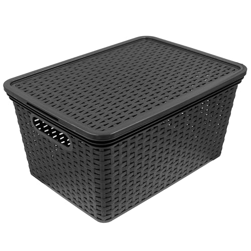 HRB Aufbewahrungsbox Lagerbox Box Korb in Rattan-Optik, 15 Liter, 39x28x18 cm Kiste Modern (1 Stück, Anthrazit mit Deckel) von HRB