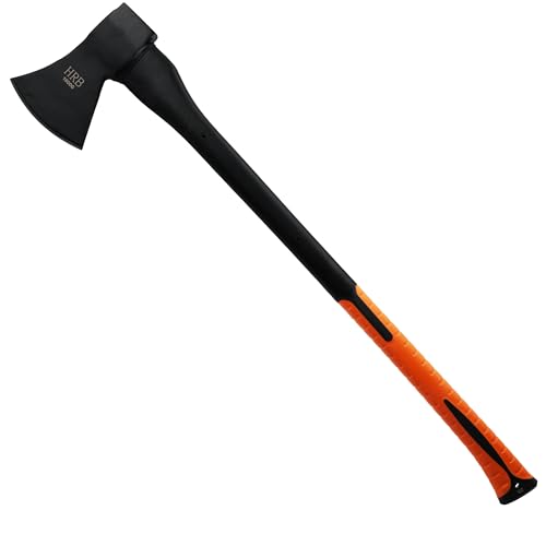 HRB Axt - Spaltaxt gehärtetem Stahl, zum Holz Spalten geeignet, Survival Axt mit ergonomischem Griff (Schwarz/Orange, 2,5 Kg) von HRB