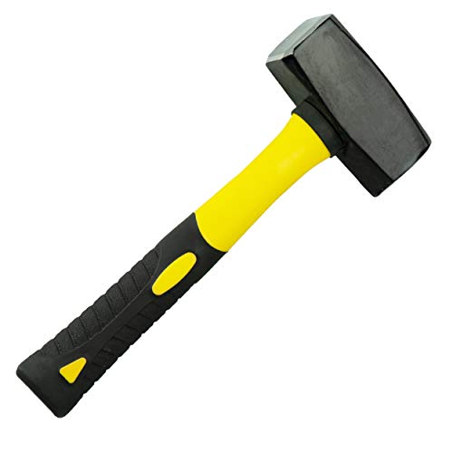 HRB Fäustel 1500g mit Fiberglasstiel, Hochwertiger 1,5kg Hammer mit Stahlkopf - Rutschfester 2 Komponenten Stiel aus Fiberglas Geschliffene Bahnen Abbruchhammer Vorschlaghammer Stemmhammer von HRB