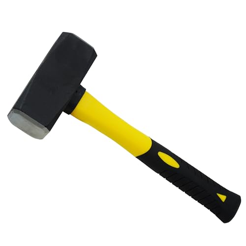 HRB Fäustel 2000 g mit Fiberglasstiel, Hochwertiger Hammer mit Stahlkopf - Rutschfester 2 Komponenten Stiel aus Fiberglas Geschliffene Bahnen Abbruchhammer Vorschlaghammer Stemmhammer von HRB