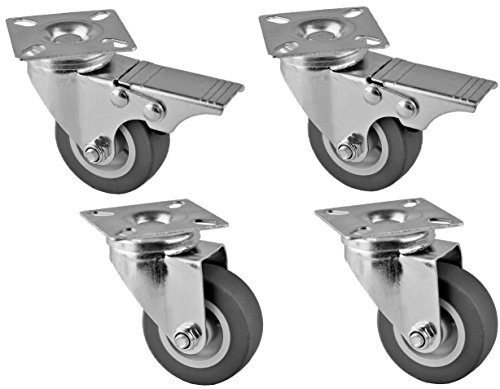 HRB Möbelrollen, 4er Set 160 Kg Tragkraft (2 Lenkrollen + 2 Lenkrollen mit Bremse) von HRB