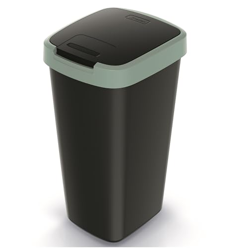 HRB Mülleimer 25L schwarz mintgrün mit Schwingdeckel, Tonne aus Hartplastik, Küche, Futtertonne von HRB