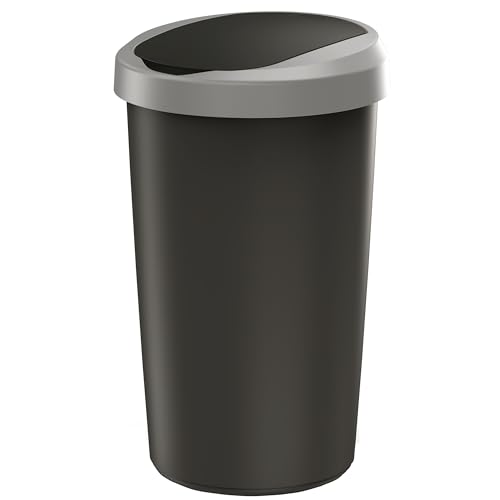 HRB Mülleimer 50L schwarz grau mit Schwingdeckel, Tonne aus Hartplastik, Küche, Futtertonne von HRB