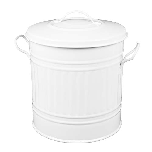 HRB Mülleimer Zink Weiß, 15 Liter, Vintage Design, sehr stabil mit Deckel- geeignet als Mülleimer Küche- Nutzbar als Abfalleimer oder zur Aufbewahrung von Klamotten von HRB