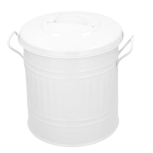 HRB Mülleimer Zink Weiß, 15 Liter, Vintage Design, sehr stabil mit Deckel- geeignet als Mülleimer Küche- Nutzbar als Abfalleimer oder zur Aufbewahrung von Klamotten von HRB