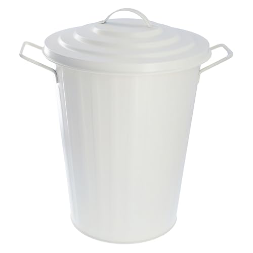 HRB Mülleimer Zink Weiß, 20 Liter, Vintage Design, sehr stabil mit Deckel- geeignet als Mülleimer Küche- Nutzbar als Abfalleimer oder zur Aufbewahrung von Klamotten von HRB
