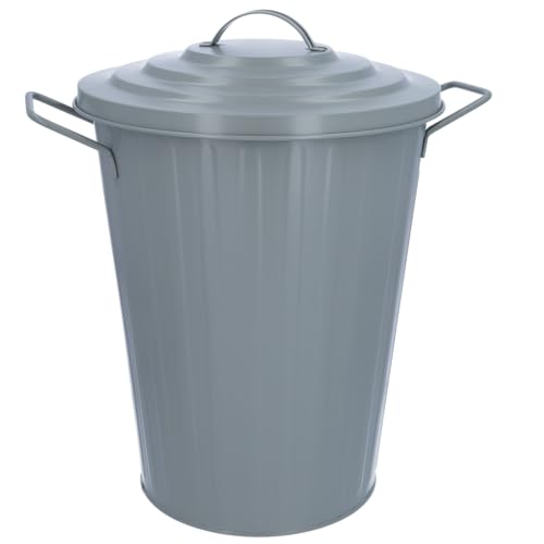 HRB Mülleimer Zink grau, 20 Liter, Vintage Design, sehr stabil mit Deckel- geeignet als Mülleimer Küche- Nutzbar als Abfalleimer oder zur Aufbewahrung von Klamotten von HRB