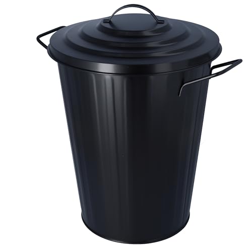 HRB Mülleimer Zink schwarz, 20 Liter, Vintage Design, sehr stabil mit Deckel- geeignet als Mülleimer Küche- Nutzbar als Abfalleimer oder zur Aufbewahrung von Klamotten von HRB