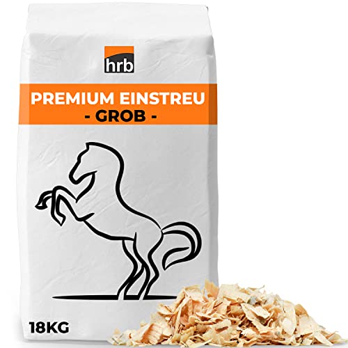 HRB Premium Einstreu Holzspan Horse, Hanf bzw. Leinenstroh Ersatz Einstreu hohes Volumen, extrem staubarm, sehr saugfähiges Streu, ideal auch als Kleintiereinstreu (Grob, 18Kg) von HRB