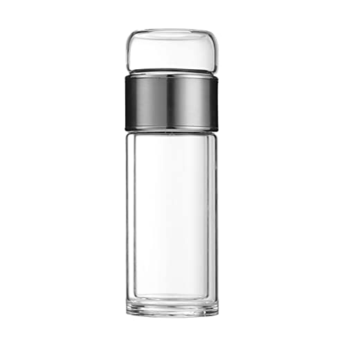 HRB Teekanne mit Siebeinsatz Teeflasche aus doppelwandigen Borosilikatglas silber, Trinkflasche Edelstahl mit einem Volumen von 320 ml, Thermobecher geeignet für Tee, Kaffe u.s.w (Silber) von HRB