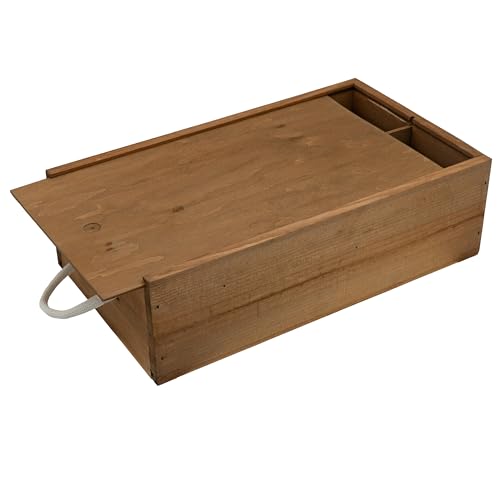 HRB Weinkiste aus Holz braun, Geschenkverpackung Holzkiste für Flaschen, Geschenkkiste mit Kordel ideal für Weinflaschen Verpackung (Weinkiste Doppelflasche) von HRB