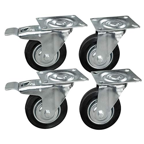 HRBTransportrollen, 4 Stück im Set 100 mm, Rollen mit Bremse, Schwerlastrollen mit max. 300 Kg Gesamttragkraft, geeignet für z.B. Rollen für Palettenmöbel (4er Set 100mm) von HRB
