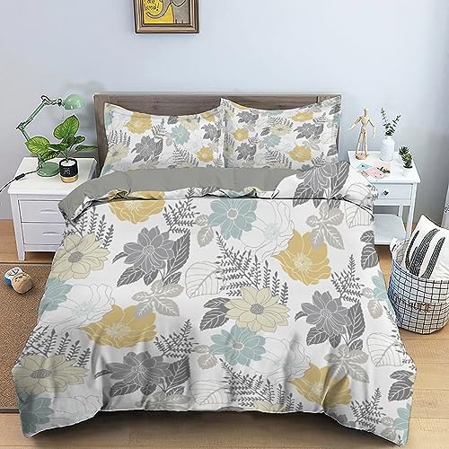 HRBK Beige BläTter Bettwäsche 135x200 Pflanze Muster Bettwäsche Set mit Reißverschluss 110gsm Mikrofaser Bequem Atmungsaktiv Bettbezug und 2 Kopfkissenbezug 80x80 cm von HRBK