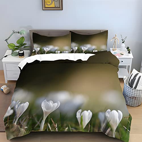 HRBK HellgrüNe Blume Bettwäsche 135x200 Safran Bettwäsche Set mit Reißverschluss 110gsm Mikrofaser Bequem Atmungsaktiv Bettbezug und 2 Kopfkissenbezug 80x80 cm von HRBK