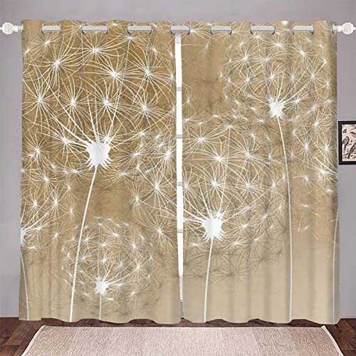 HRBK Verdunklungsvorhänge Khaki-LöWenzahn Gardinen mit Ösen Blickdichte Vorhänge für Schlafzimmer Wohnzimmer - Fenstergardinen 140 x 175 cm (BxH) 2er Set von HRBK