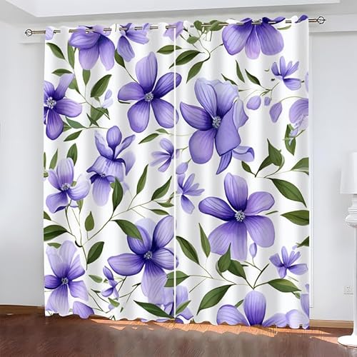 Vorhang Blume Vorhang Blickdicht Verdunklungsgardine mit Ösen 3D Drucken Curtains für Schlafzimmer Wohnzimmer Deko B 117 x H 138 cm 2er Set von HRBK