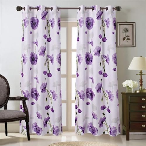 Vorhang Lila Blume Vorhang Blickdicht Verdunklungsgardine mit Ösen 3D Drucken Curtains für Schlafzimmer Wohnzimmer Deko B 117 x H 138 cm 2er Set von HRBK