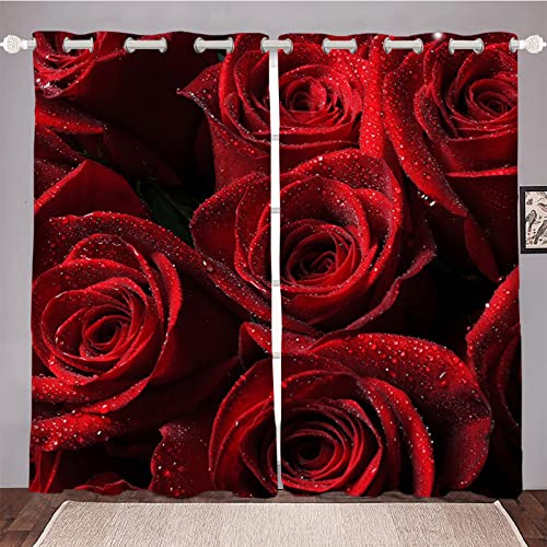 Vorhang Schwarze Rote Rose Vorhang Blickdicht Verdunklungsgardine mit Ösen 3D Drucken Curtains für Schlafzimmer Wohnzimmer Deko B 117 x H 138 cm 2er Set von HRBK