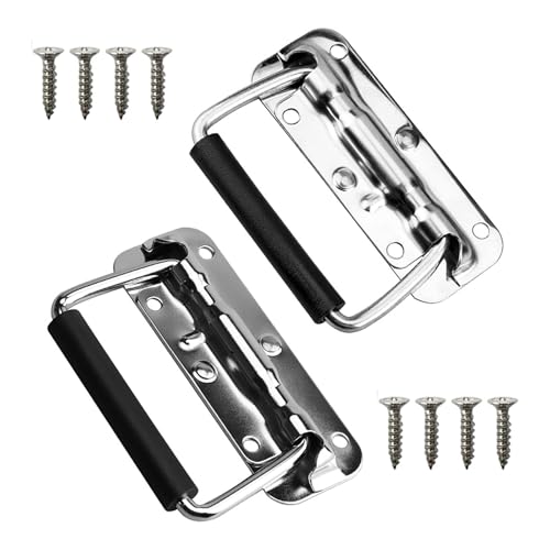 Gefedert Kistengriff,2 Pcs 120mm Klappgriff Koffergriff Tragegriff Hardware Boxen Gefedert Kistengriff mit Isolierter Gummigriffabdeckung für Toolbox Tür von HREDZEO