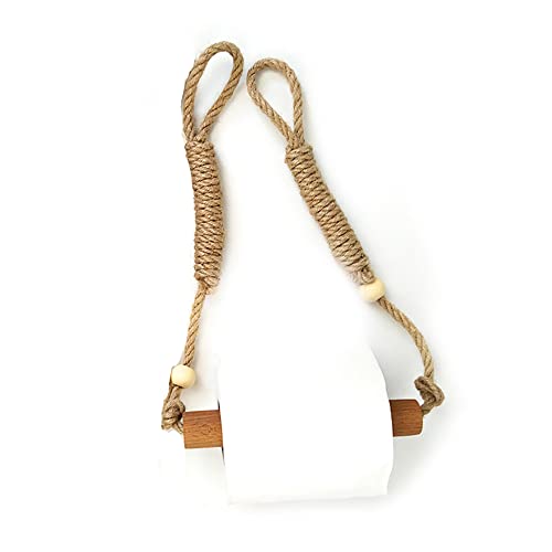 HREDZEO Toilettenpapierhalter, Toilettenpapierhalter Vintage Hanfseil Holz Toilettenpapierrollenhalter Vintage-Seil Handtuchhalter für Badezimmer Küche Dekoration von HREDZEO