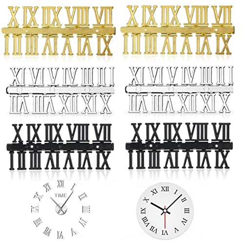 HREDZEO Uhrenziffer Kit,6 Pcs Schwarz Silber Gold DIY Digitaluhr Zahlen für HeimkunstDekoration Digitaluhr Ersatz und Reparaturteile (Römische Ziffern) von HREDZEO