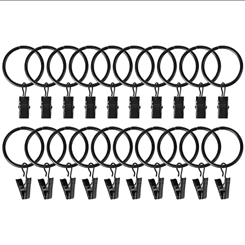 Schwarze Vorhang Clip Gardinenstange,20 PCS Gardinenringe mit Clips Gardinen-Clips mit Ringen Rostfreier Metall Gardinenring zum Halten Schwerer Gardinenstangen-Sets und Vorhänge 25MM von HREDZEO
