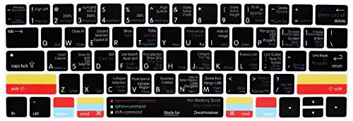 HRH Dreamweaver Shortcuts Hotkey Silikon Tastaturabdeckung Skin für MacBook New Pro mit Touch Bar 13 Zoll und 15 Zoll (A2159/A1989/A1706, A1990/A1707) 2019 2018 2016 2017 US-Version von HRH