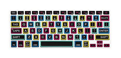 HRH Silikon-Tastatur-Abdeckung für MacBook Air 13, MacBook Pro 13/15/17 (mit oder ohne Retina-Display, USA-Layout, schwarze große Schrift und bunte Regenbogenfarben von HRH