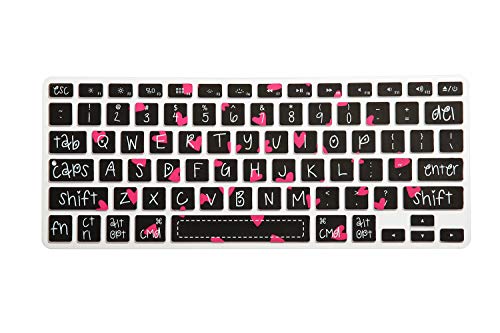 HRH Silikon-Tastaturabdeckung für MacBook Air 13, für MacBook Pro 13/15/17 (mit oder ohne Retina-Display, 2015 oder ältere Version) und für iMac ältere, USA-Layout, süße Herz-Schriftart von HRH