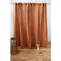 Leinen Vorhang Rostige Orange Farbe, Fenstervorhang, Boho Wohnzimmervorhang Leinenvorhänge, Zwei Flächenvorhang, Vorhänge Sets von HRHandicraft