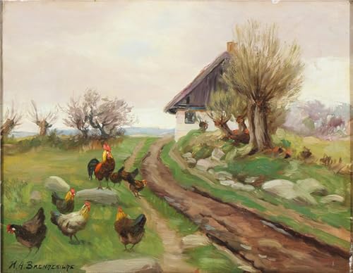 HRJUBWREE Bekannt Wandkunst Bild Druck Vintage Leinwandkunst Außenansicht Eines Baauernhauses Mit Hühnern Von Hans Anderson Brendekilde Kunstwerk Bilder für Bürodekoration 60x90cm von HRJUBWREE