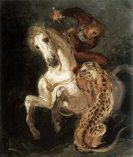 HRJUBWREE Berühmte Gemälde Druck Leinwand Malerei Bilder Wandgemälde Angriff auf einen Reiter von ferdinandeugene Delacroix Poster Kunstwerke für Wohnzimmer Dekoration 60x90cm von HRJUBWREE