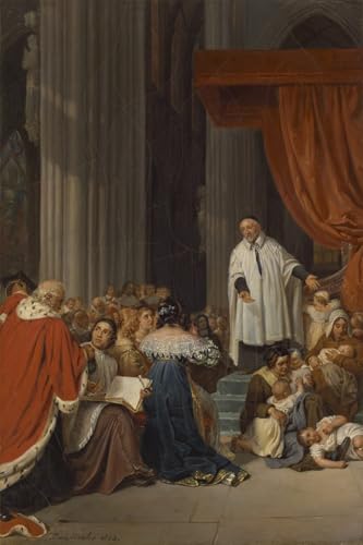 HRJUBWREE Berühmte Gemälde Druck Leinwand Malerei Bilder Wandgemälde Der heilige Vinzenz von Paul predigt im Auftrag von Paul Delaroche am Hof Ludwigs XIII für Wohnzimmer Dekoration 60x90cm von HRJUBWREE