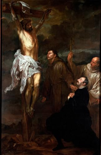 HRJUBWREE Berühmte Gemälde Druck Leinwand Malerei Bilder Wandgemälde Francesco Orero verehrt das Kruzifix in Anwesenheit von Saint Francois vonVan Dyck für Wohnzimmer Dekoration 60x90cm von HRJUBWREE