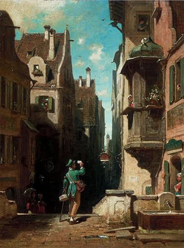 HRJUBWREE Berühmte Gemälde Druck Leinwand Malerei Bilder Wandgemälde Postbote von Carl Spitzweg Poster Kunstwerke für Wohnzimmer Dekoration 60x90cm von HRJUBWREE