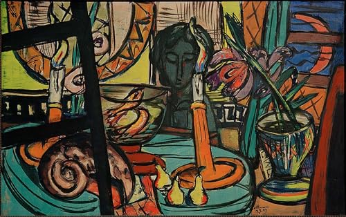 HRJUBWREE Berühmte Gemälde Druck Leinwand Malerei Bilder Wandgemälde Stillleben mit schwarzem plastik von max beckmann Poster Kunstwerke für Wohnzimmer Dekoration 60x90cm von HRJUBWREE