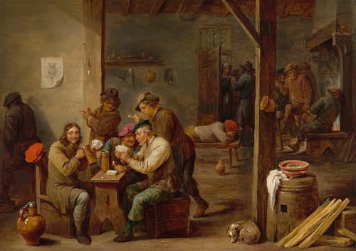 HRJUBWREE Berühmte Gemälde Druck Leinwand Malerei Bilder Wandgemälde Wirtshausszene von David Teniers dem Jüngeren Poster Kunstwerke für Wohnzimmer Dekoration 60x90cm von HRJUBWREE