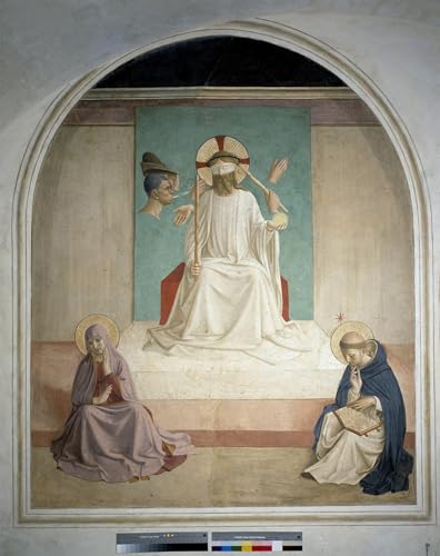 HRJUBWREE Kunst Gemälde Leinwand Malerei Poster Leinwand Wandkunst Christus Schlägt Mit Der Jungfrau Und Dem Heiligen Hieronymus. Fresko Von Fra Angelico für Wohnzimmer Dekoration 60x90cm von HRJUBWREE