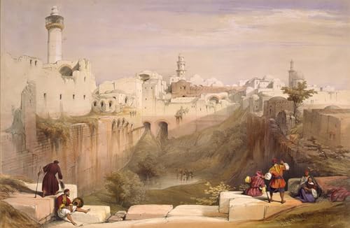HRJUBWREE Kunst Gemälde Leinwand Malerei Poster Leinwand Wandkunst der Teich von Bethesda Jerusalem von David Roberts Ölgemälde Wandbilder für Wohnzimmer Dekoration 60x90cm von HRJUBWREE