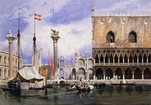 HRJUBWREE Kunst Gemälde Leinwand Malerei Poster Leinwand Wandkunst die Piazzetta Di San Marco von Carl Friedrich Heinrich Ölgemälde Wandbilder für Wohnzimmer Dekoration 60x90cm von HRJUBWREE