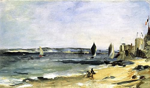 HRJUBWREE Vintage Leinwandmalerei Ölgemälde Wandbilder Kunstdrucke Leinwand Das meeresufer arcachon von edouard manet Wandkunst Bild Druck für Wanddekoration 60x90cm von HRJUBWREE