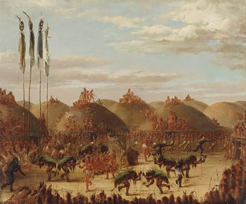 HRJUBWREE Vintage Leinwandmalerei Ölgemälde Wandbilder Kunstdrucke Leinwand Tiertanz Mandan O Kee Pa Zeremonie von George Catlin Wandkunst Bild Druck für Wanddekoration 60x90cm von HRJUBWREE
