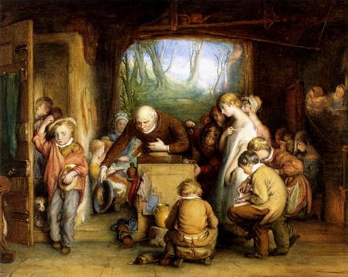 HRJUBWREE Vintage Leinwandmalerei Ölgemälde Wandbilder Kunstdrucke Leinwand der Letzte bei William Mulready Wandkunst Bild Druck für Wanddekoration 60x90cm von HRJUBWREE