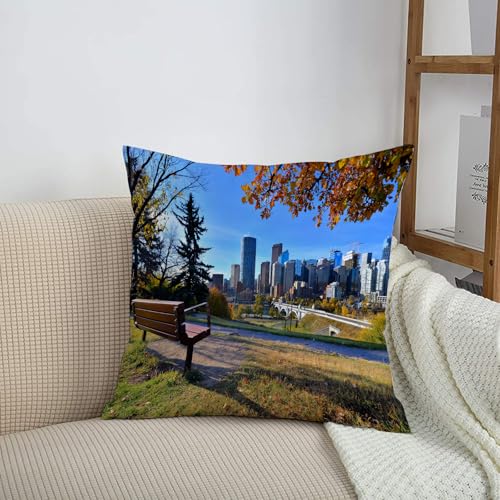 HRRASFAZF Garten Dekorative Kissenhülle Zierkissen Bezüge für Sofa Wohnzimmer Sommer Frühling Kissenbezug,Stadt, Parkbank mit Blick auf die Skyline von Calgary, Alberta in er,50x50 cm HRRASFAZF Garten Dekorative Kissenhülle Zierkissen Bezüge für Sofa Wohnzimmer Sommer Frühling Kissenbezug,Stadt, Parkbank mit Blick auf die Skyline von Calgary, Alberta in er,50x50 cm von HRRASFAZF
