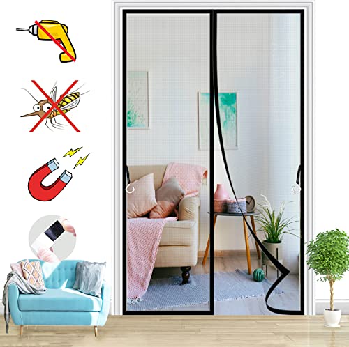Magnet Fliegengitter Tür Insektenschutz, Ohne Bohren, Ist Ideal Für Die Balkontür Magnetvorhang, Fliegenschutz Terassentür-Black-B|| 120x210cm(47x82inch) von HRSMTY