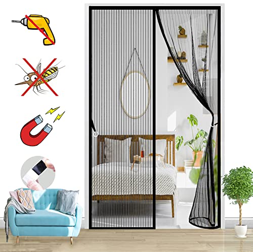 Magnet Fliegengitter Tür Insektenschutz, Ohne Bohren, Ist Ideal Für Die Balkontür Magnetvorhang, Fliegenschutz Terassentür-Black-A|| 80x205cm(31x80inch) von HRSMTY